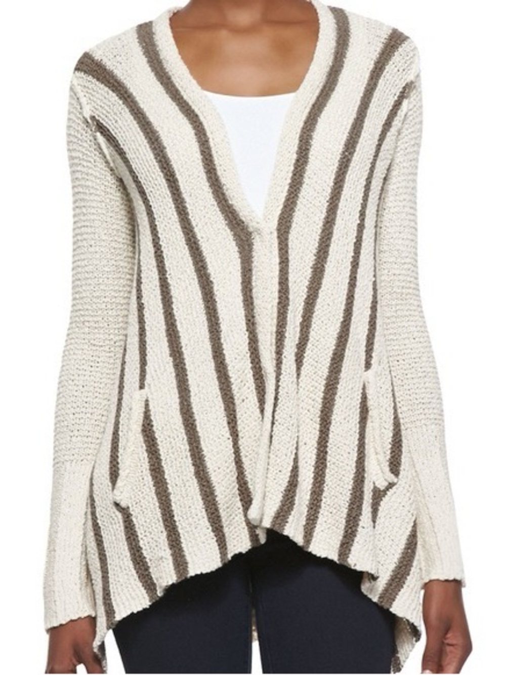 Free People Oversized Striped Snap Button Cardigan Pockets Size L